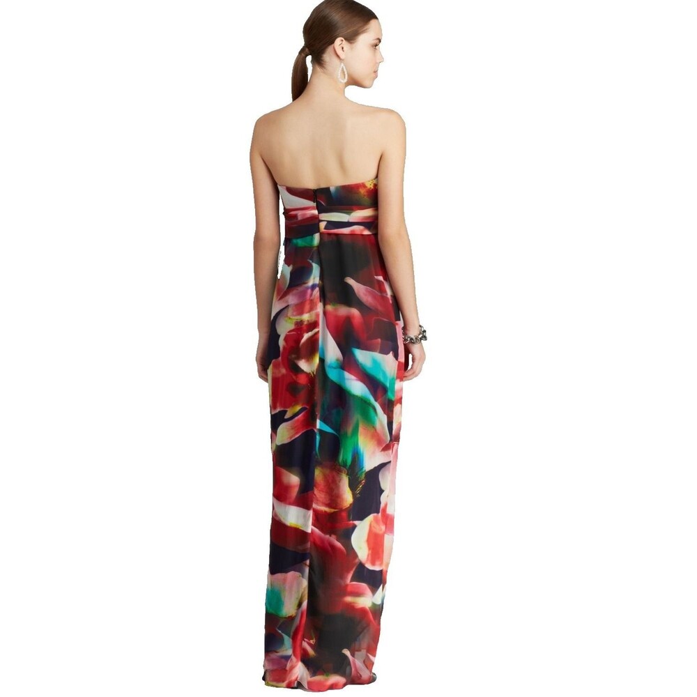 NICOLE MILLER Petal Power Floral Chiffon Strapless Empire Gown 0 $565 - Picture 4 of 12